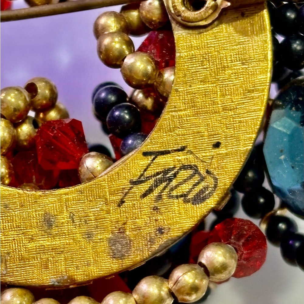 Radio Signed Statement Brooch Oversize Topaz Colo… - image 3